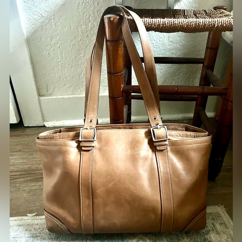 Cognac Leather Coach Buckle Shoulder Satchel